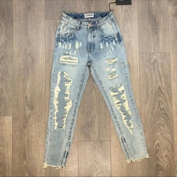 One Teaspoon High Rise Waist Freebirds Skinny Jeans Denim distressed Size 26 - Picture 5 of 12